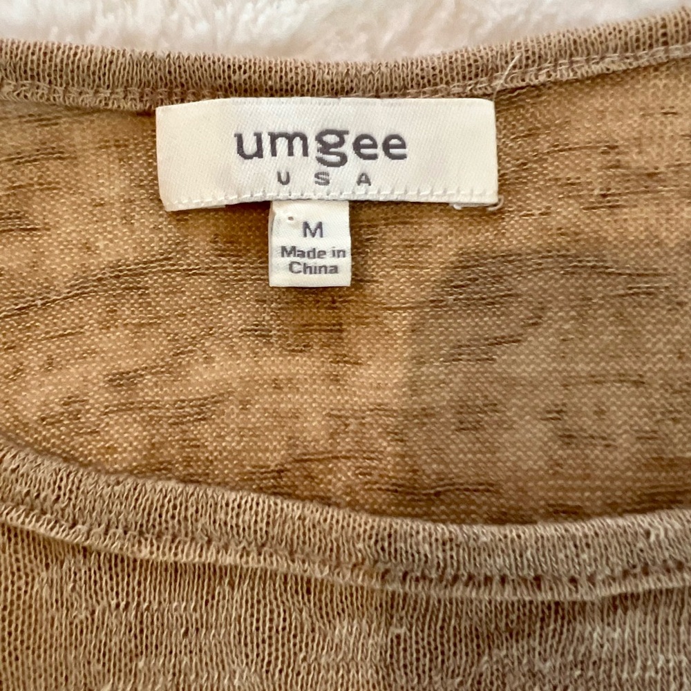 Umgee USA Oatmeal Boho Top With Lace Crochet Trim Size M - Picture 6 of 9